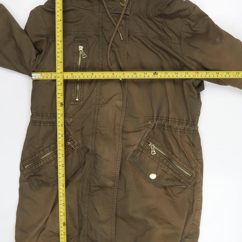 Zara Woman Brown Faux Fur Trim Parka Coat XS Long Hooded Winter Jacket