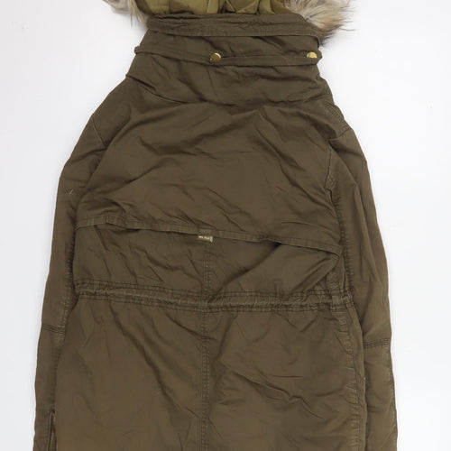 Zara Woman Brown Faux Fur Trim Parka Coat XS Long Hooded Winter Jacket