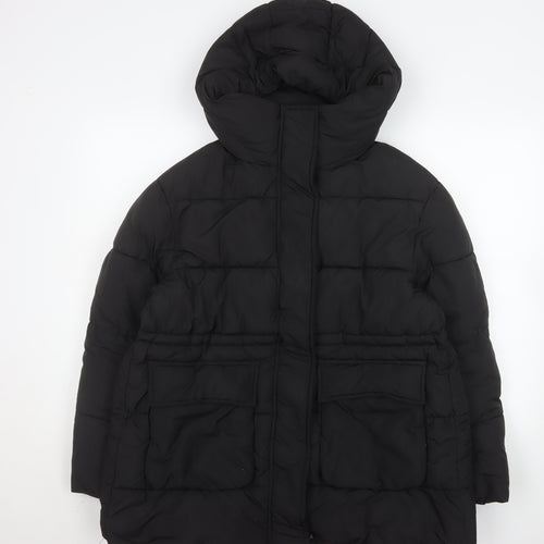 F&F Women's Black Puffer Jacket S Hooded Quilted Winter Coat