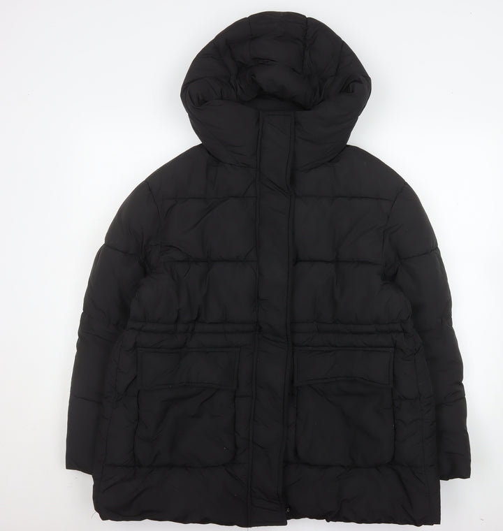 F&F Women's Black Puffer Jacket S Hooded Quilted Winter Coat