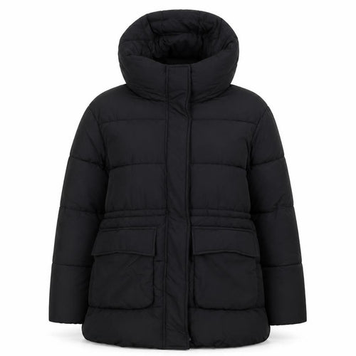 F&F Women's Black Puffer Jacket S Hooded Quilted Winter Coat