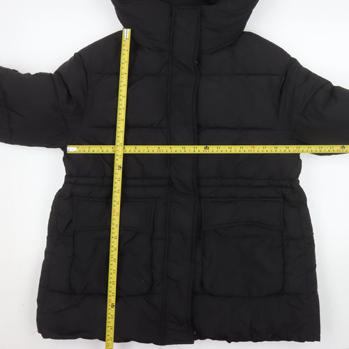 F&F Women's Black Puffer Jacket S Hooded Quilted Winter Coat