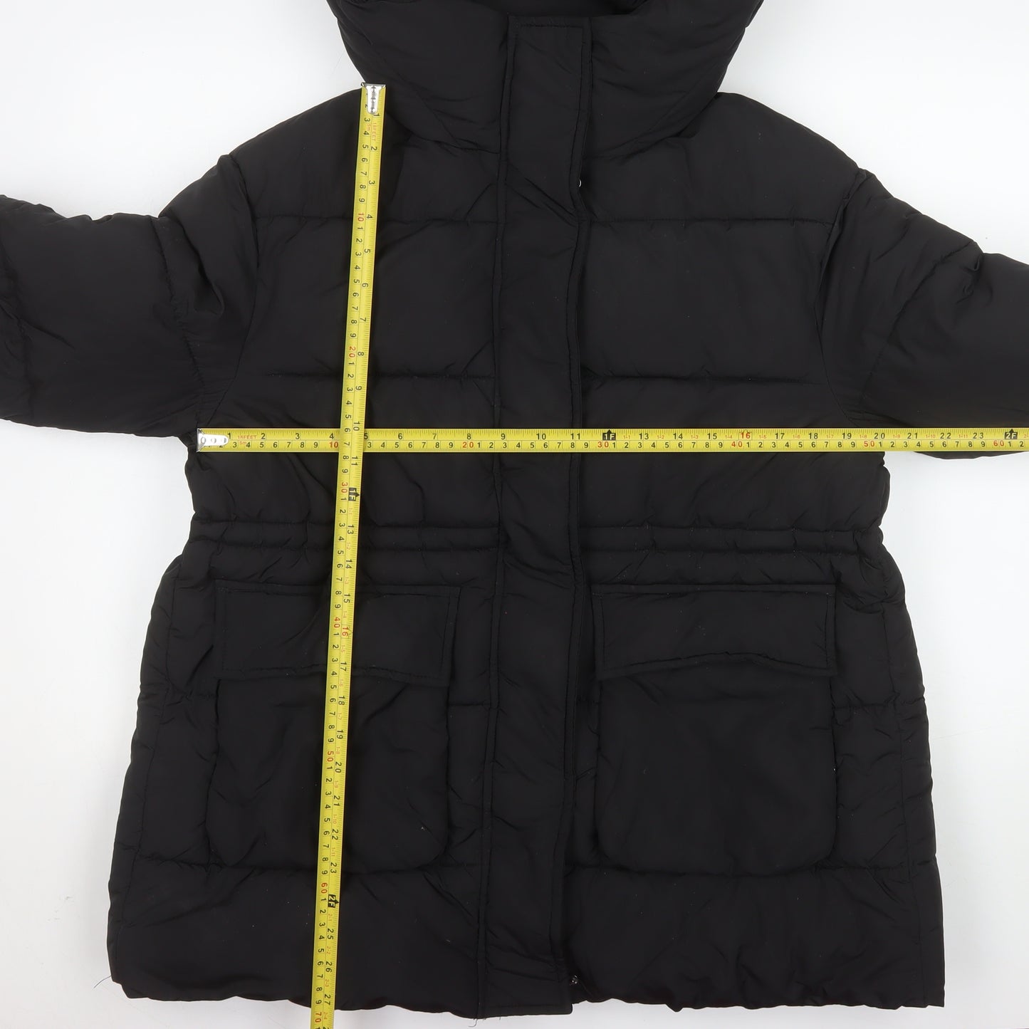 F&F Women's Black Puffer Jacket S Hooded Quilted Winter Coat