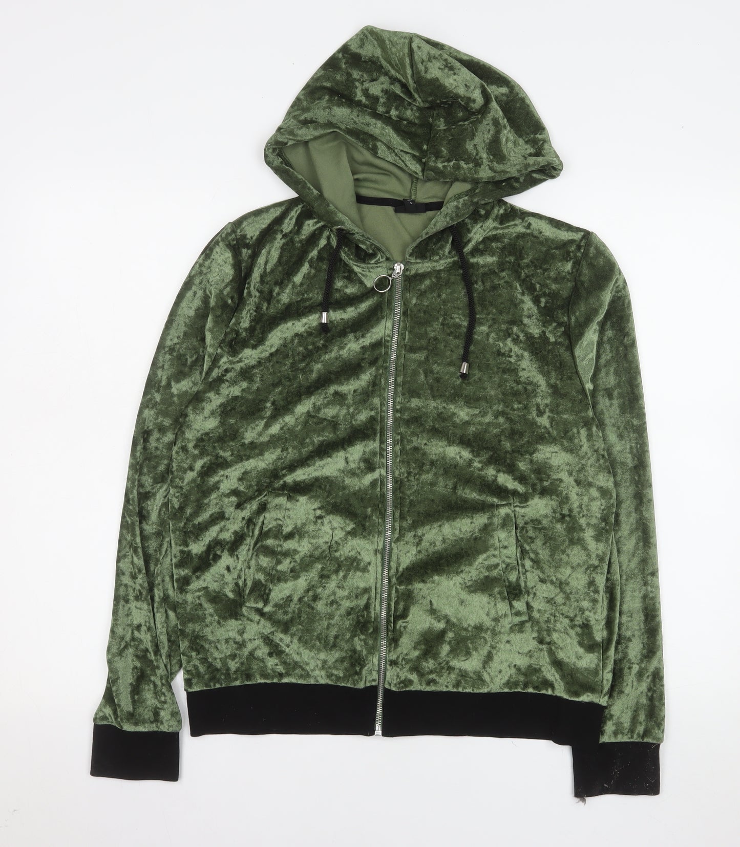 River Island Womens Green Velvet Hooded Bomber Jacket Size M