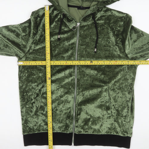 River Island Womens Green Velvet Hooded Bomber Jacket Size M