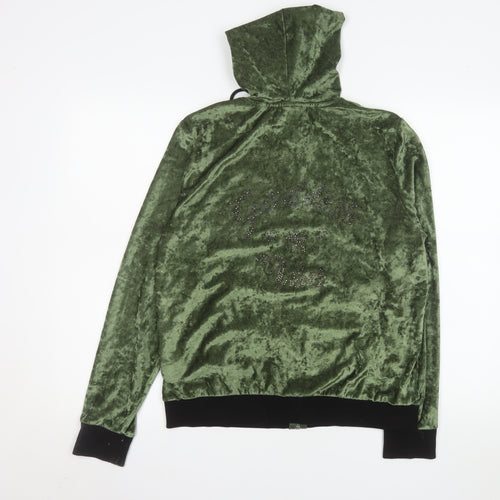 River Island Womens Green Velvet Hooded Bomber Jacket Size M