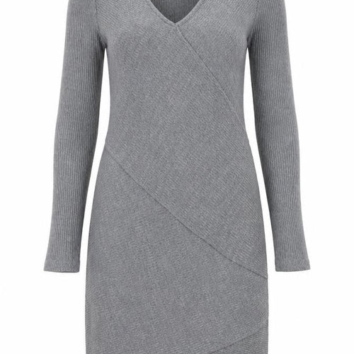 Mango Women Grey V-Neck Knit Bodycon Dress Size 12