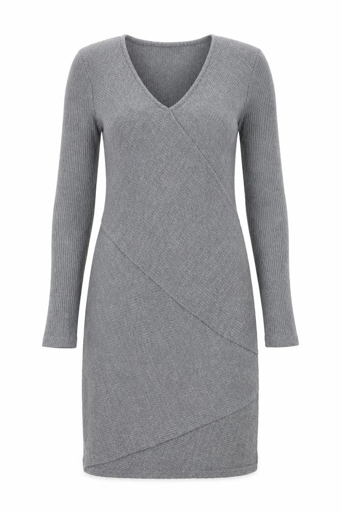 Mango Women Grey V-Neck Knit Bodycon Dress Size 12