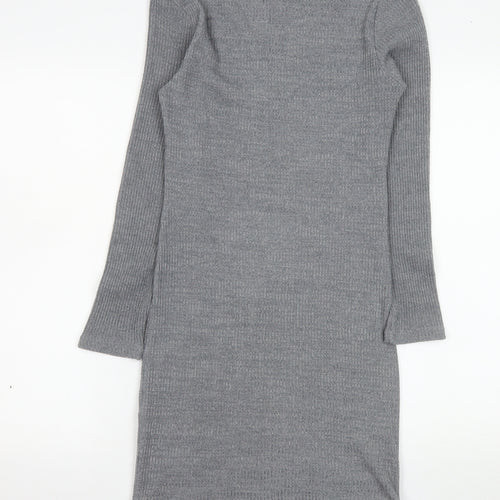 Mango Women Grey V-Neck Knit Bodycon Dress Size 12
