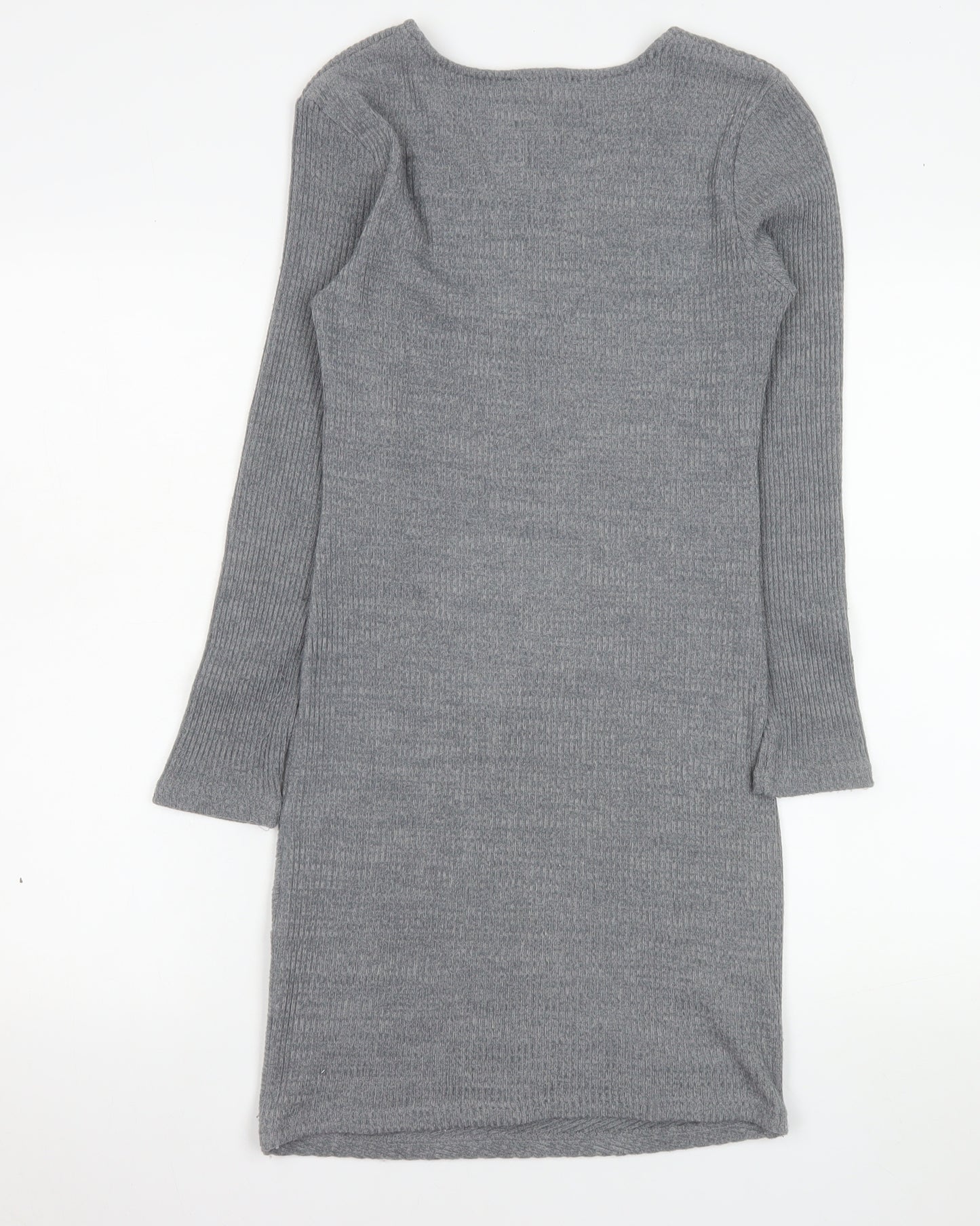 Mango Women Grey V-Neck Knit Bodycon Dress Size 12