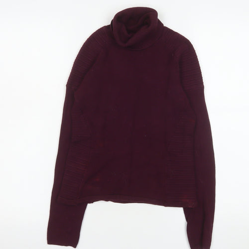 Yuka Womens Purple Roll Neck Slim Fit Knit Jumper Size S