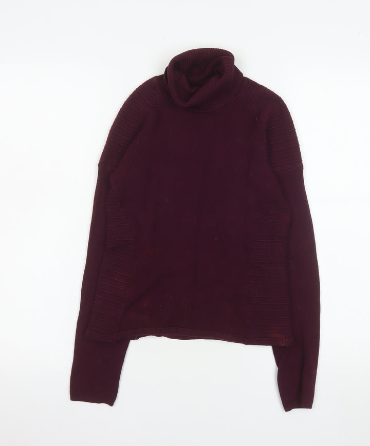 Yuka Womens Purple Roll Neck Slim Fit Knit Jumper Size S