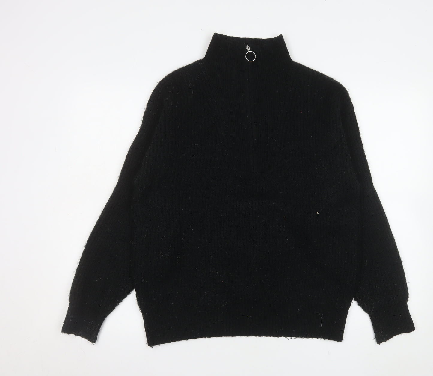 Jack Wills Women Black Half Zip Ribbed Pullover Sweater UK 8