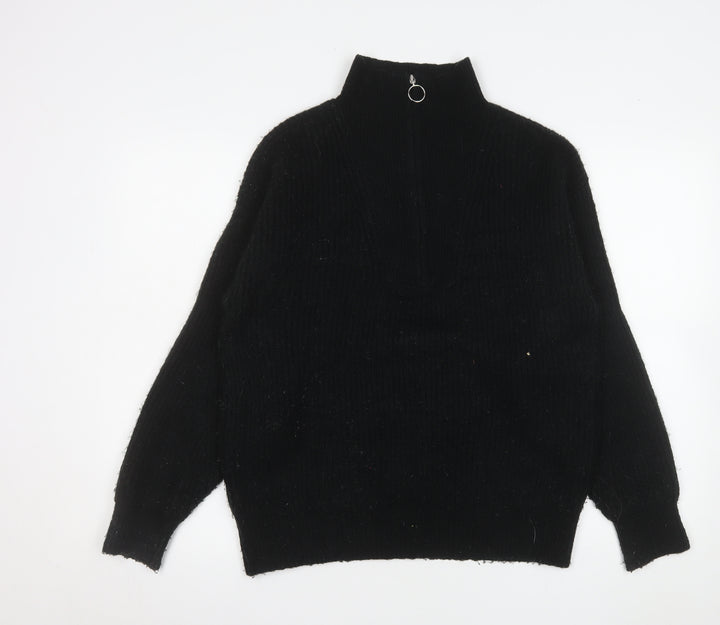 Jack Wills Women Black Half Zip Ribbed Pullover Sweater UK 8