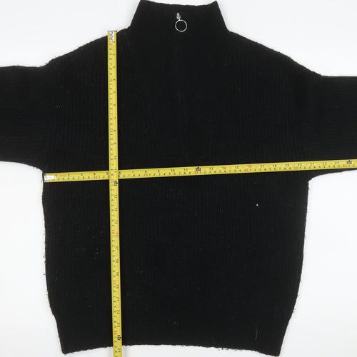 Jack Wills Women Black Half Zip Ribbed Pullover Sweater UK 8