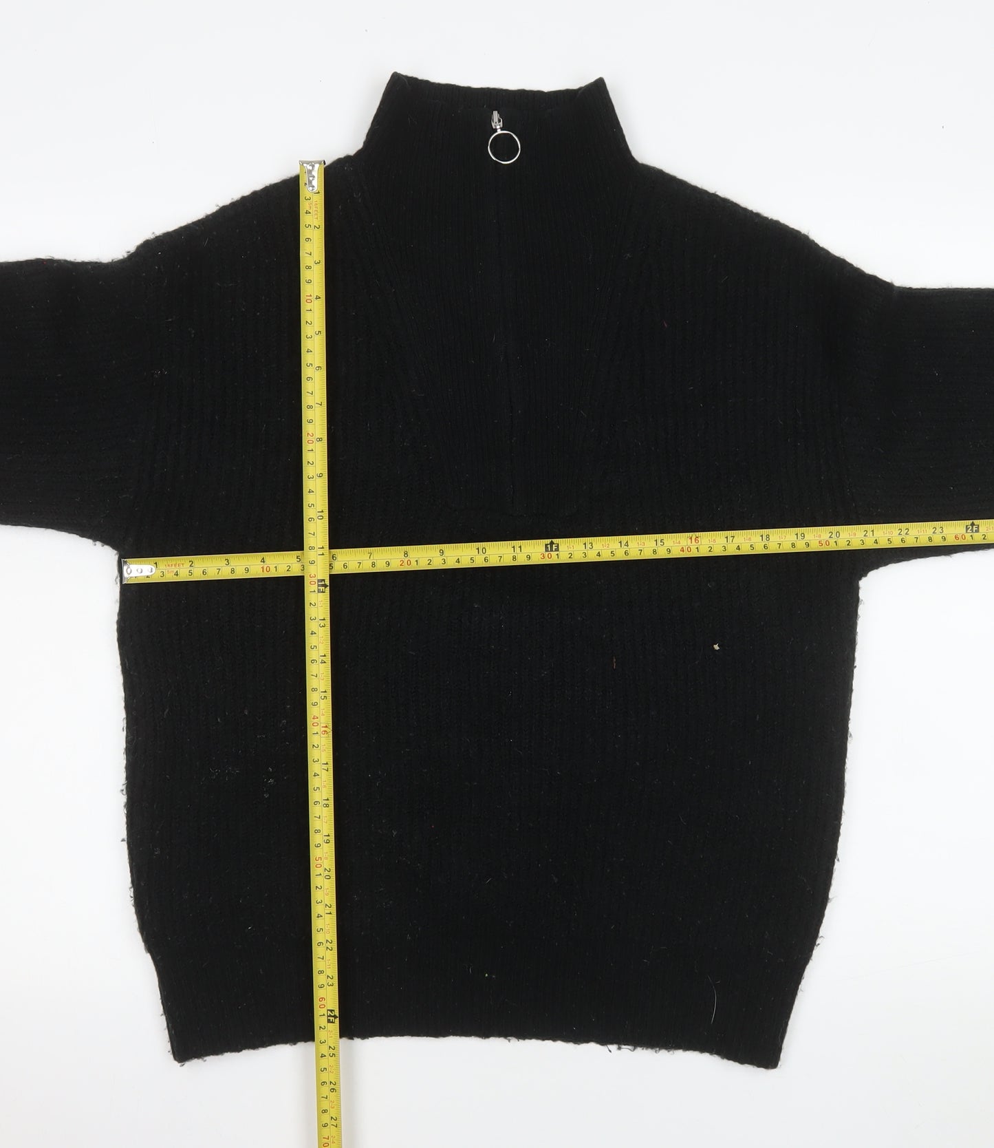 Jack Wills Women Black Half Zip Ribbed Pullover Sweater UK 8