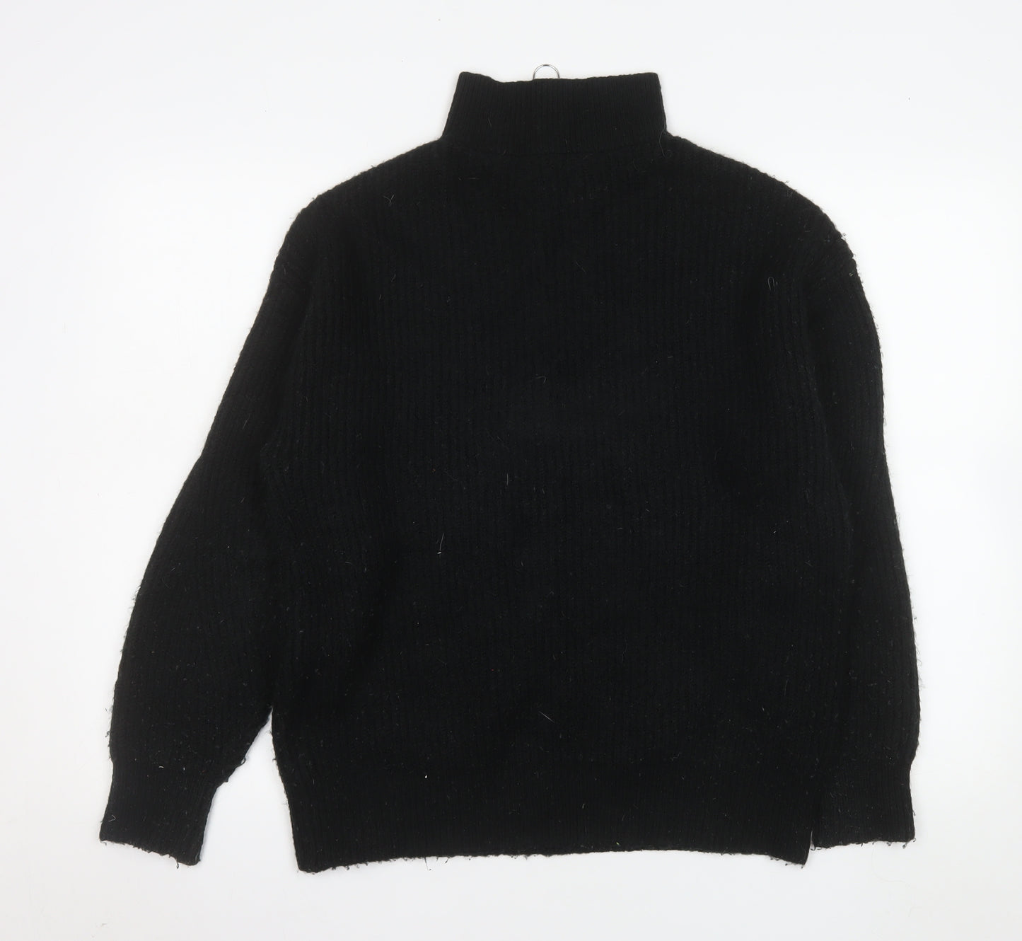 Jack Wills Women Black Half Zip Ribbed Pullover Sweater UK 8