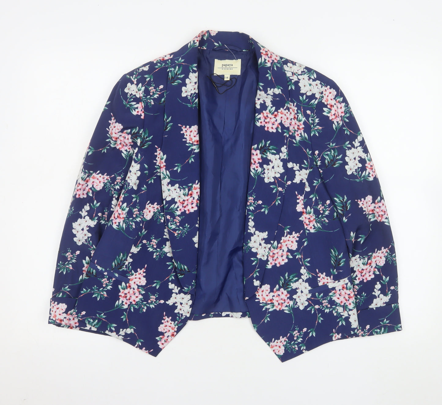 Papaya Women Navy Floral Blazer Jacket Size 14 Polyester Lined