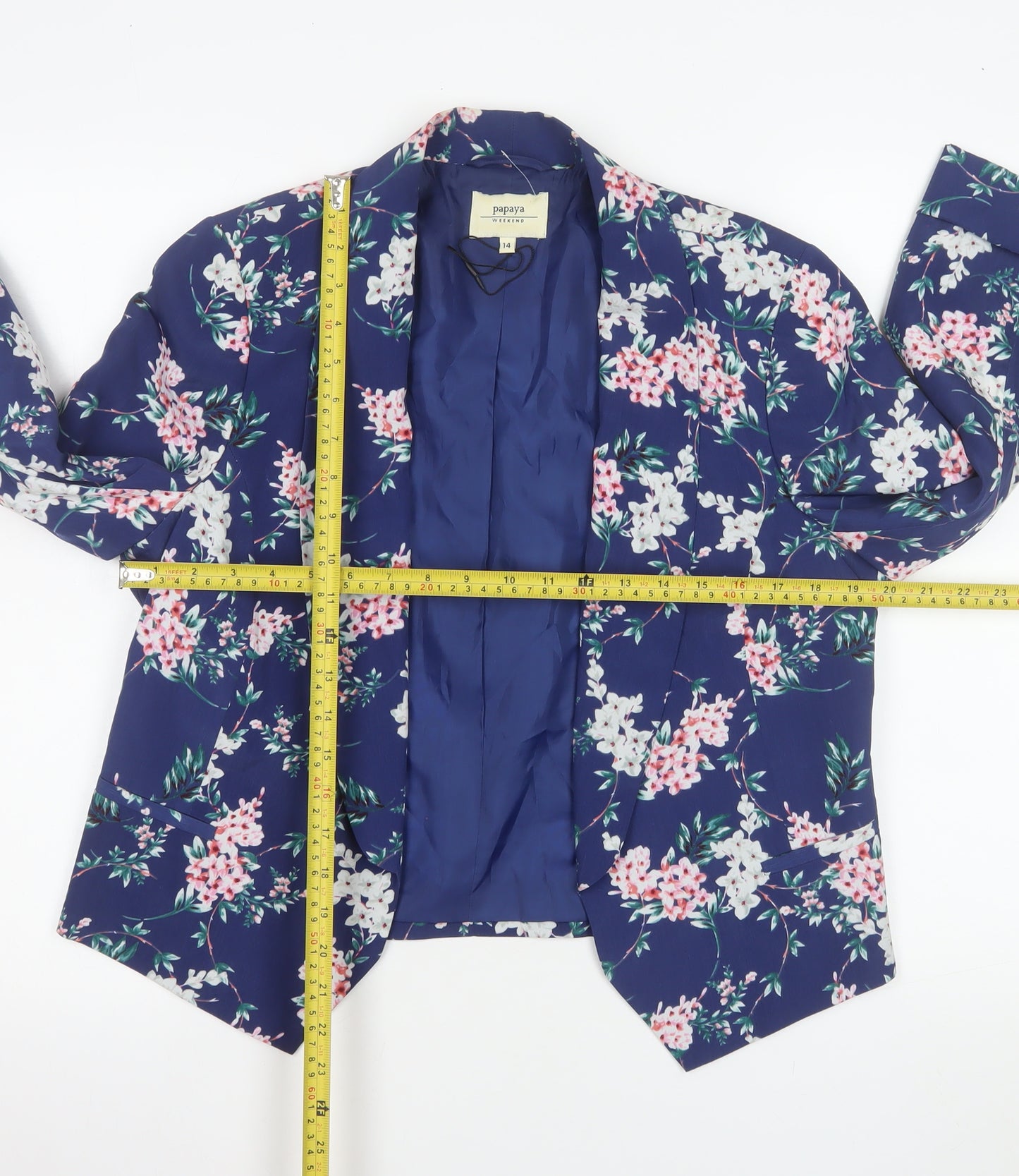 Papaya Women Navy Floral Blazer Jacket Size 14 Polyester Lined