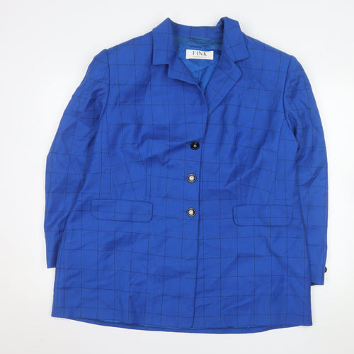 Fink Women Blue Check Wool Single-Breasted Blazer UK 20