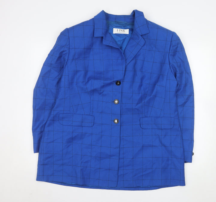 Fink Women Blue Check Wool Single-Breasted Blazer UK 20