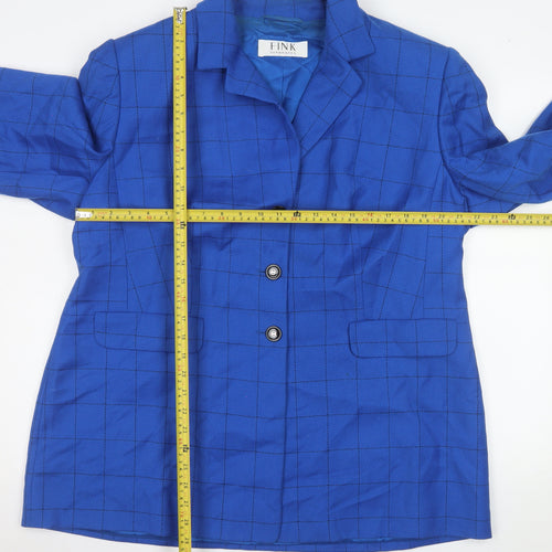 Fink Women Blue Check Wool Single-Breasted Blazer UK 20