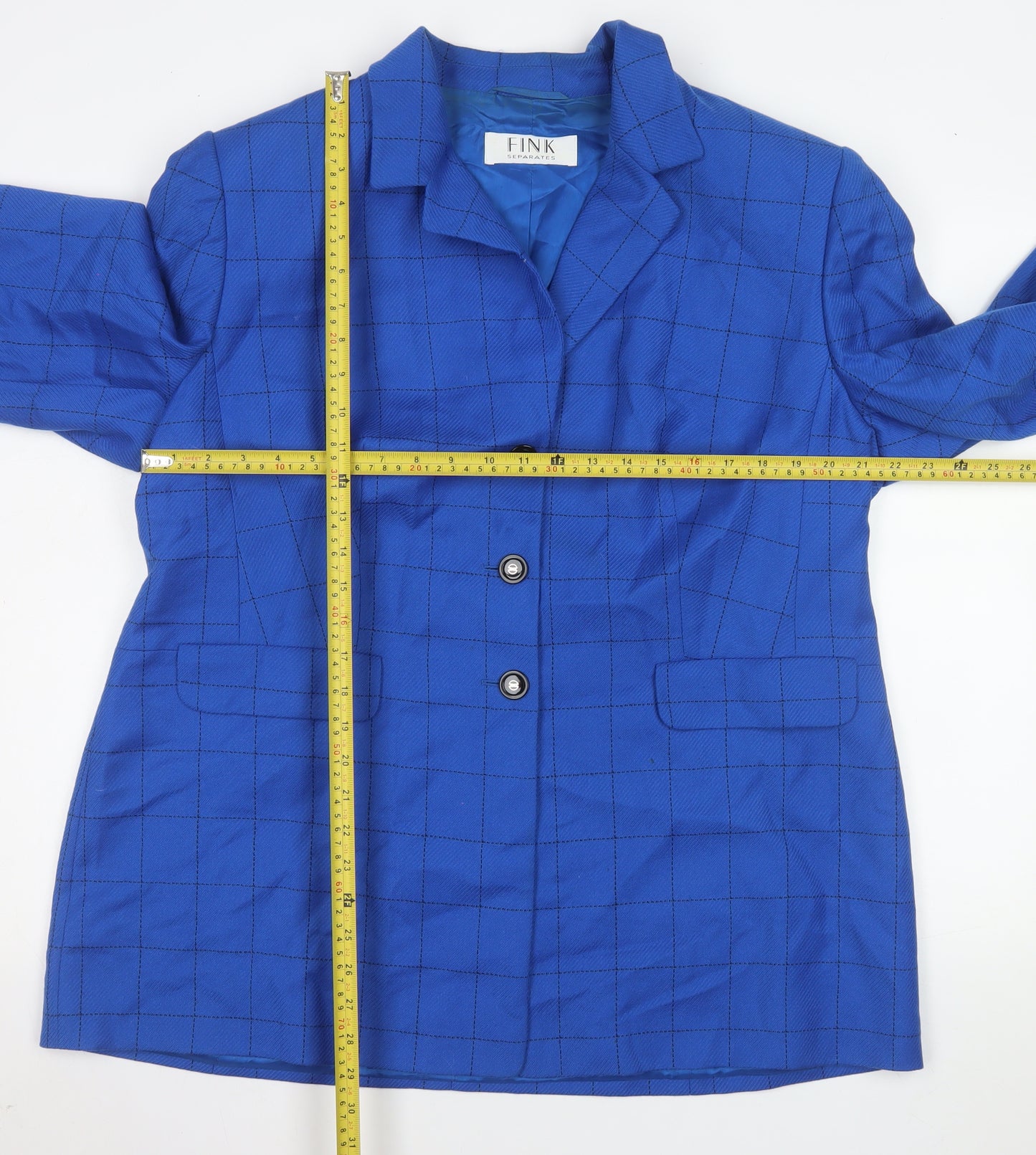 Fink Women Blue Check Wool Single-Breasted Blazer UK 20