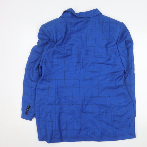 Fink Women Blue Check Wool Single-Breasted Blazer UK 20