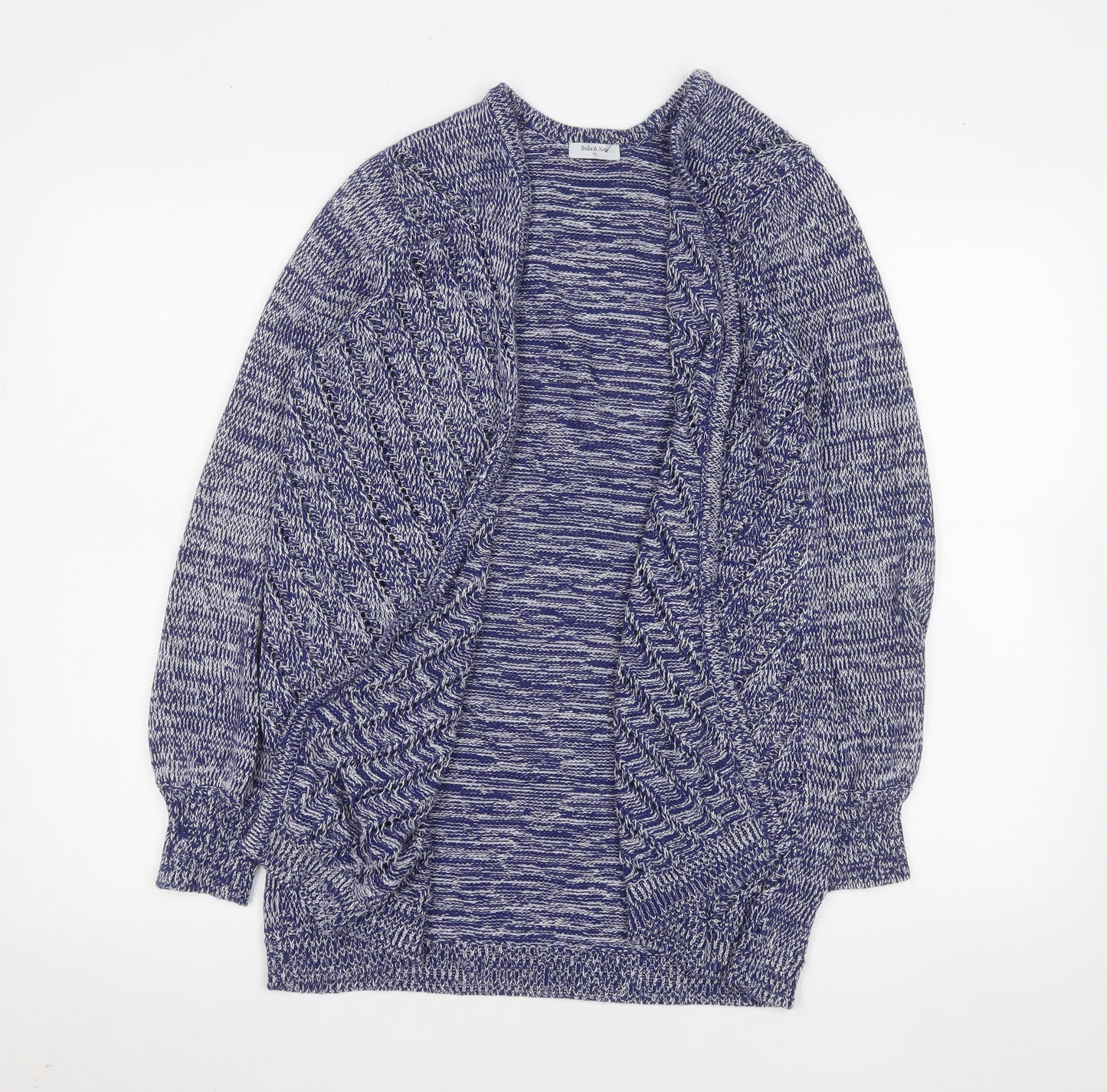 Bella di Notte Women Blue Cardigan Size 12 Open Knit Cotton Blend