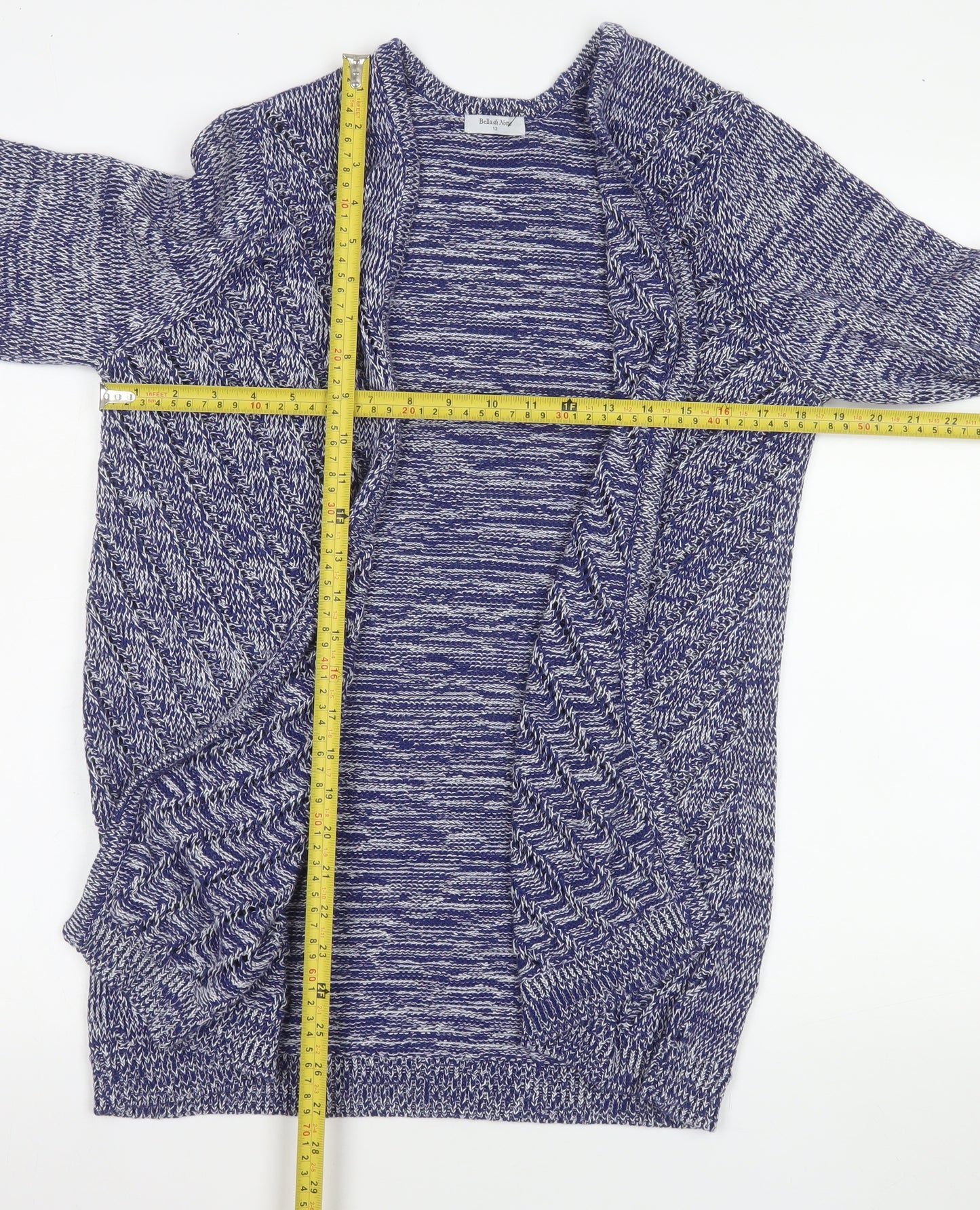 Bella di Notte Women Blue Cardigan Size 12 Open Knit Cotton Blend