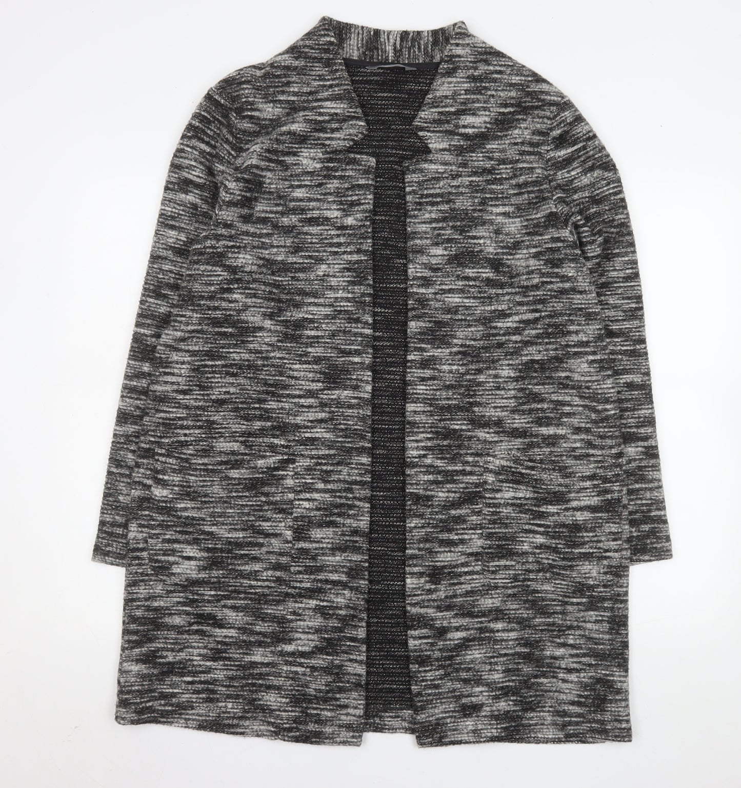 Nutmeg Womens Grey Knit Mid-Length Coatigan Size 18 Open Front