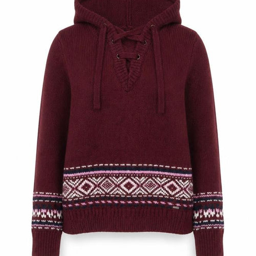 Hollister Womens Burgundy Fair Isle Hooded Pullover Sweater XS