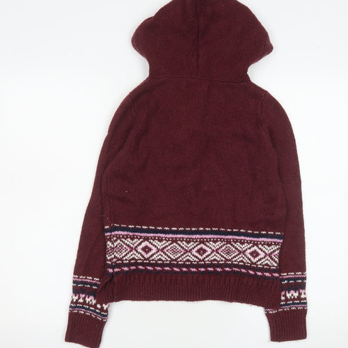 Hollister Womens Burgundy Fair Isle Hooded Pullover Sweater XS