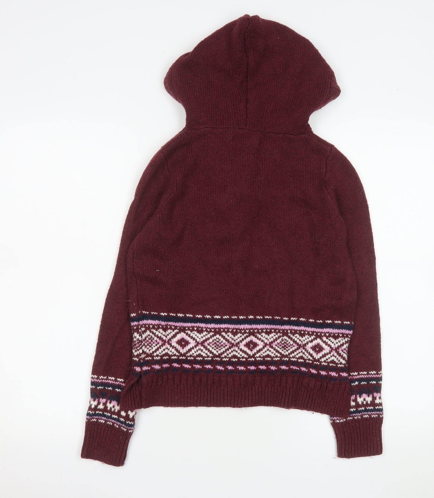 Hollister Womens Burgundy Fair Isle Hooded Pullover Sweater XS