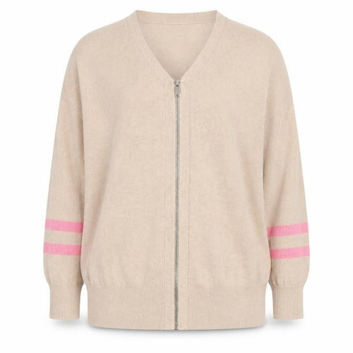 Mint Velvet Womens Beige Full Zip V-Neck Knit Jumper Size M