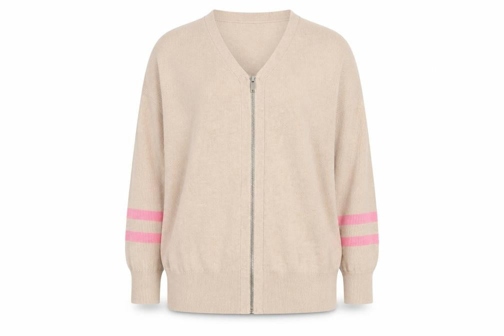 Mint Velvet Womens Beige Full Zip V-Neck Knit Jumper Size M