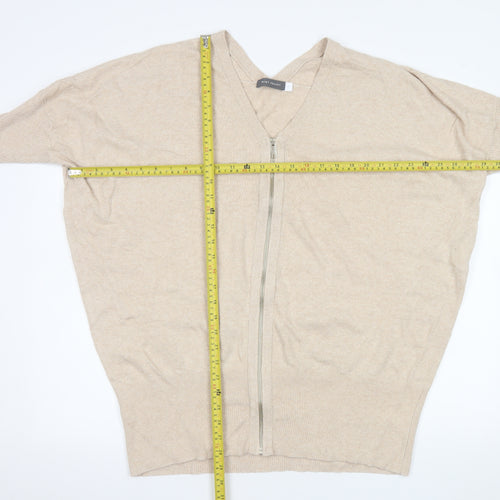 Mint Velvet Womens Beige Full Zip V-Neck Knit Jumper Size M