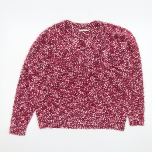Tu Women Pink L Chunky-Knit V-Neck Pullover Jumper