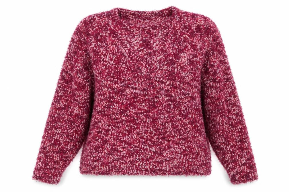 Front view of Tu Women Pink L Chunky-Knit V-Neck jumper