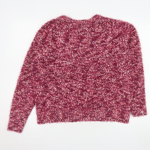 Tu Women Pink L Chunky-Knit V-Neck Pullover Jumper