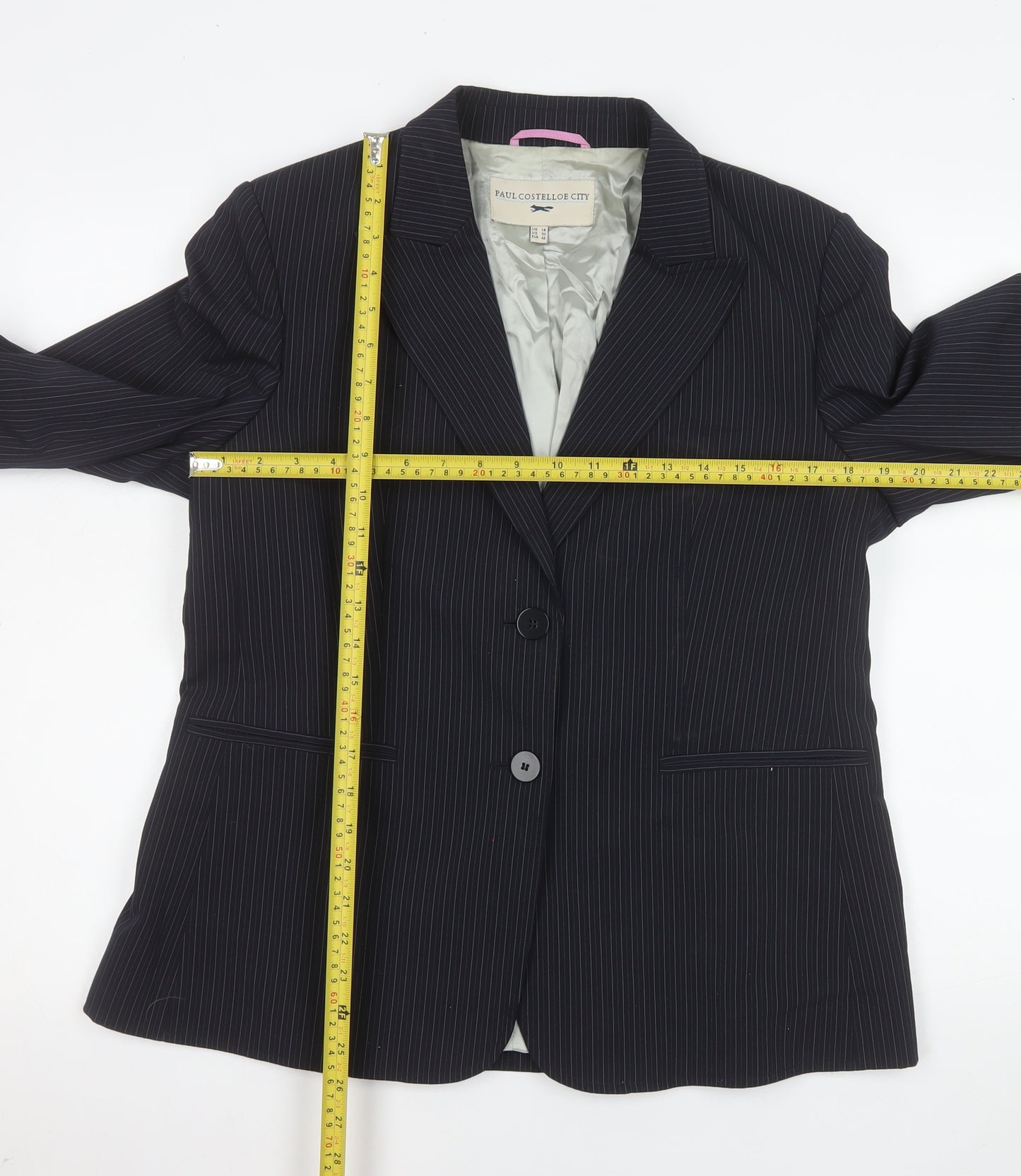 Paul Costelloe City Womens Black Pinstripe Suit Jacket UK 14