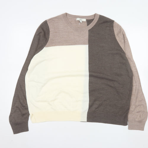 Marks and Spencer Womens Beige Colour Block Acrylic Jumper Size 16