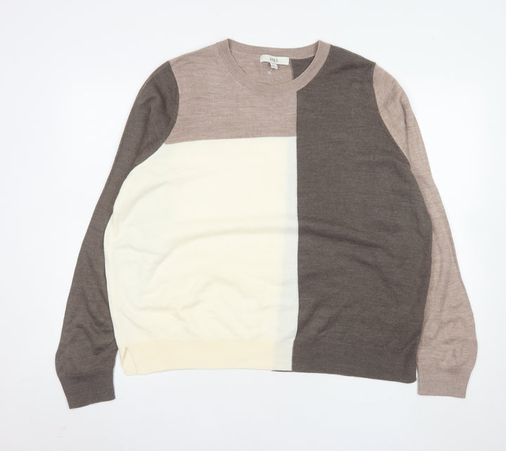 Marks and Spencer Womens Beige Colour Block Acrylic Jumper Size 16