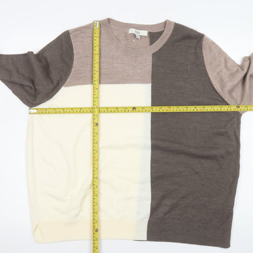 Marks and Spencer Womens Beige Colour Block Acrylic Jumper Size 16