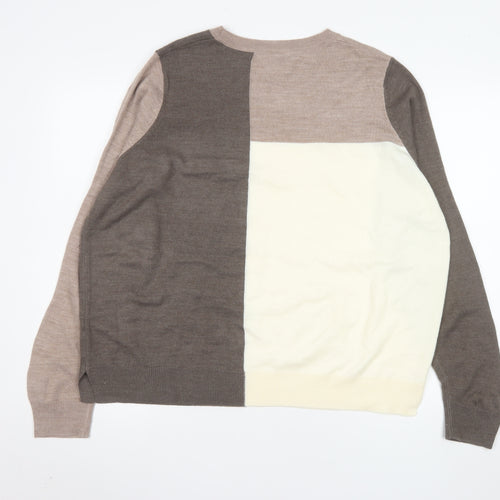 Marks and Spencer Womens Beige Colour Block Acrylic Jumper Size 16