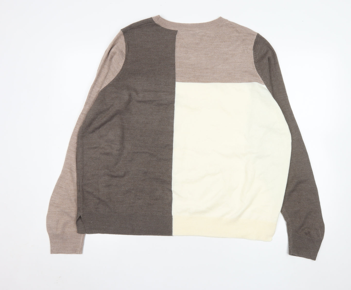 Marks and Spencer Womens Beige Colour Block Acrylic Jumper Size 16
