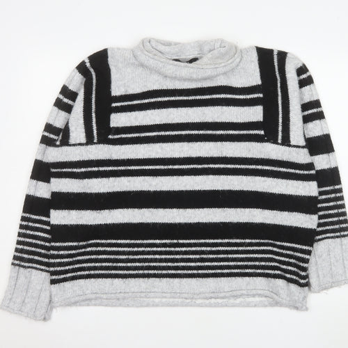 Next Women’s Grey & Black Striped Roll Neck Knit Jumper Size 16