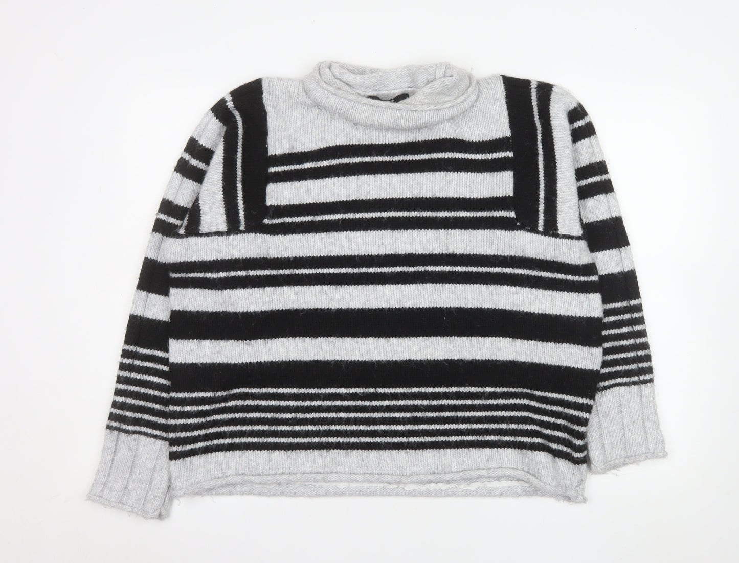 Next Women’s Grey & Black Striped Roll Neck Knit Jumper Size 16
