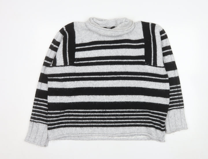 Next Women’s Grey & Black Striped Roll Neck Knit Jumper Size 16