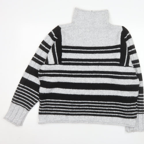 Next Women’s Grey & Black Striped Roll Neck Knit Jumper Size 16